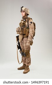 United States Marine Corps Special Operations Command  Raider With Weapon. Studio Shot 