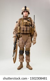 United States Marine Corps Special Operations Command  Raider With Weapon. Studio Shot 