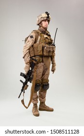 United States Marine Corps Special Operations Command  Raider With Weapon. Studio Shot 