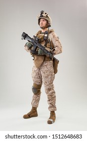 United States Marine Corps Special Operations Command  Raider With Weapon. Studio Shot 