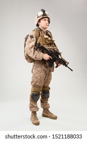 United States Marine Corps Special Operations Command  Raider With Weapon. Studio Shot 