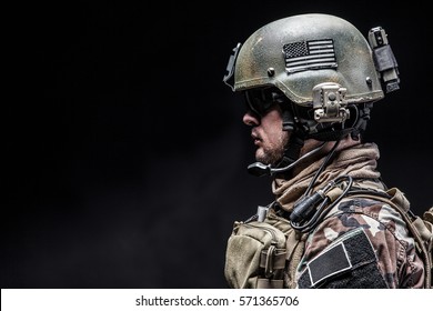 United states Marine Corps special operations command Marsoc raider. Studio shot of Marine Special Operator black background