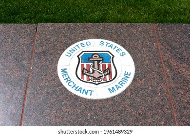 United States Merchant Marine Emblem On Polished Granite - San Jose, California, USA - 2021