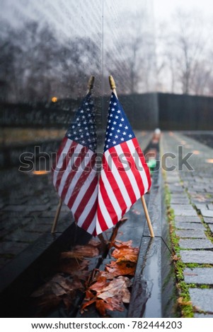 The United States Natiional flag at the Vietnam Veterans Memorial in Washington, D.C.