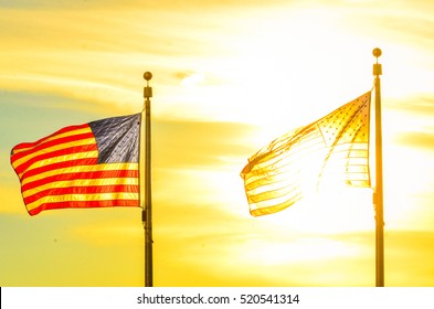 United States National Flag Sunset Background Stock Photo 520541314 ...