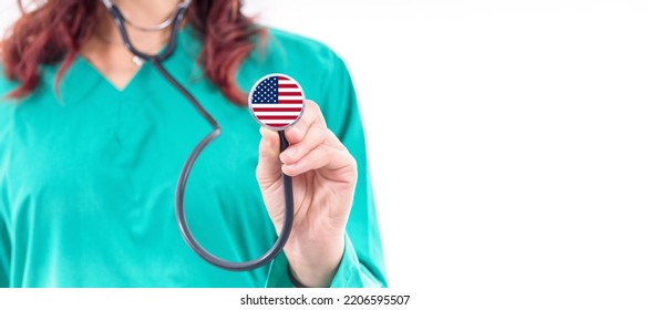 United States National Healthcare System Female Doctor With Stethoscope