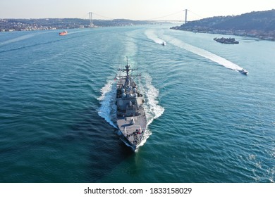 United States Navy Destroyer transits Istanbul Strait in Turkey