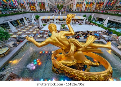 United States, New York City - September 14, 2019: Statue Of Prometheus In Rockefeller Center, In Midtown Manhattan, Commissioned By The Rockefeller Family.