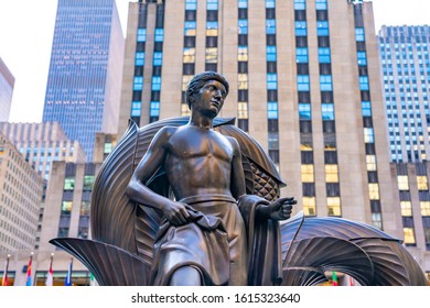 United States, New York City - September 14, 2019: Statue In Rockefeller Center, In Midtown Manhattan, Commissioned By The Rockefeller Family.