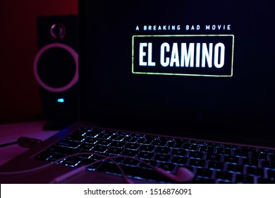 United States, New York, Saturday September 28, 2019. Macbook with the logo of the next movie "El Camino: A Breaking Bad"