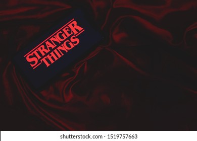 United States, New York, Tuesday, October 1, 2019. Iphone 11 with the Stranger Things logo. Stranger Things is an American thriller and science fiction series co-produced and distributed by Netflix.