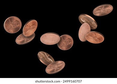 United States one cent coins in air on black background - Powered by Shutterstock