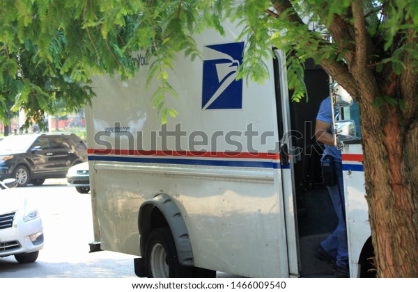United States Postal\
Service, Usps Truck in Crown Heights Brooklyn on a sunny summer say\
July 30 2019