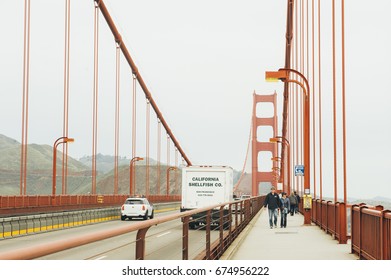 UNITED STATES, SAN-FRANCISCO - NOVEMBER 26, 2016: Walk Across the Golden Gate Bridge, a world famous landmark.