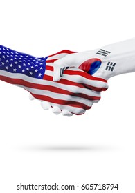 United States And South Korea Flags Concept Cooperation, Business, Sports Competition