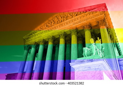 The United States Supreme Court With LGBT Rainbow Colors -- Gay Equal Rights Concept