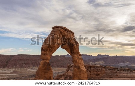 United States. Utah. Arches National Park. Delicate Arch.Delicate Arch is a 65 ft (20 m) tall natural arch. It is the most widely-recognized landmark in Arches National Park.