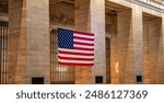 Unites States flag hanging at Grand Central Station in New York City.