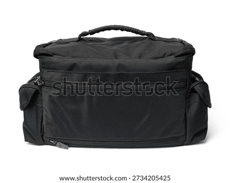 A universal black camera bag with padding and multiple pockets. Perfect for product advertising, lifestyle photography, and camera equipment storage concepts.