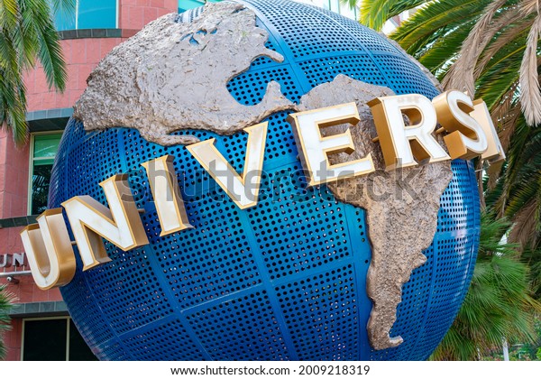 Universal Globe sign, logo at\
Universal Music Group office. - Santa Monica, California, USA -\
2020