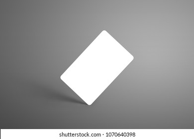 Universal Mockup One  Bank (gift) Card On A Gray Background Standing On The Corner With Shadows. Ready To Used In Your Design.