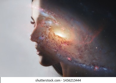 The universe inside us, the profile of a young woman and space, the effect of double exposure. scientific concept. The brain and creativity. Elements of this image furnished by NASA. - Shutterstock ID 1436213444