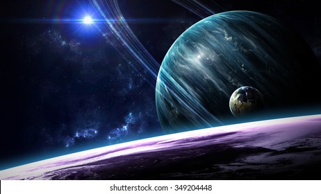 Universe Scene With Planets, Stars And Galaxies In Outer Space Showing The Beauty Of Space Exploration. Elements Furnished By NASA