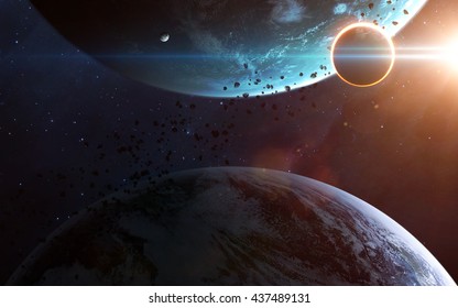 Universe Scene With Planets, Stars And Galaxies In Outer Space Showing The Beauty Of Space Exploration. Elements Furnished By NASA