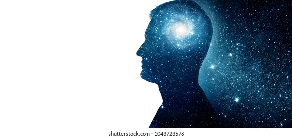  The universe within. Silhouette of a man with the space as a brain. The concept on scientific and philosophical topics.  Elements of this image furnished by NASA. - Shutterstock ID 1043723578