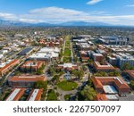 University of Arizona main campus aerial view including University Mall and Old Main Building in city of Tucson, Arizona AZ, USA. 