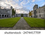 The University of Galway, quadrangle at sunset in Ireland, amazing architecture and landmark, medieval building