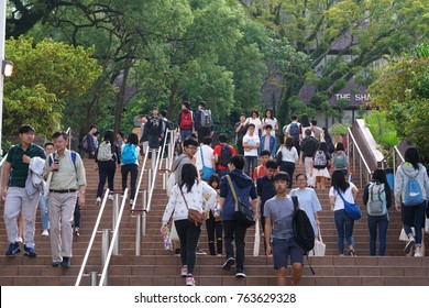 University Of Hong Kong, Hong Kong - 4 November 2017: Capture Of Students Hanging In The University Campus.