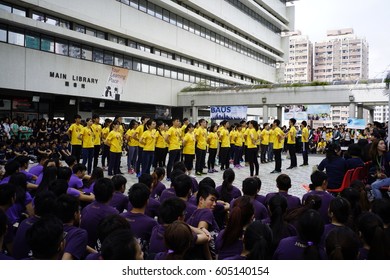 University Of Hong Kong - November 7 2015: Student Orientation Event In HKU Open Day, Students Gather To Show Their Team Spirit To Shout Out Their College Slogan.