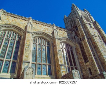 University Library, Michigan, Ann Arbor, USA. Beautiful stone building against blue sky.