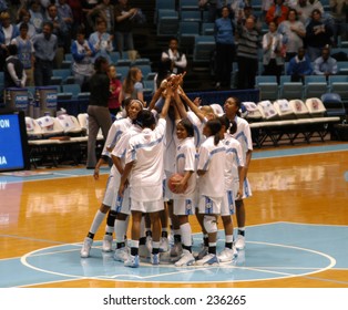 University Of North Carolina Women's Basketball Team Pre-game Warmup With Star Ivory Latta Looking Out.