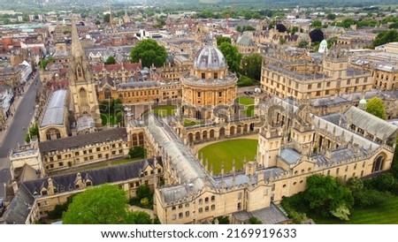 University of Oxford with Radcliffe Camera and St Mary the Vrigin church from above - travel photography