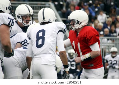 UNIVERSITY PARK, PA - APRIL 24: Penn State Quarterback Matt McGloin Calls A Play In The Huddle At Beaver Stadium April 24, 2010 In University Park, PA