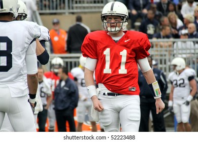 UNIVERSITY PARK, PA - APRIL 24: Penn State Quarterback Matt McGloin Talks To The Team Int He Huddle At Beaver Stadium April 24, 2010 In University Park, PA