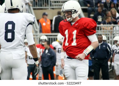 UNIVERSITY PARK, PA - APRIL 24: Penn State Quarterback Matt McGloin Talks To The Team Int He Huddle At Beaver Stadium April 24, 2010 In University Park, PA