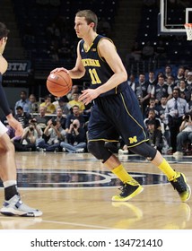 UNIVERSITY PARK, PA - February 27: Michigan's #11 Nik Stauskas Dribbles The Basketball Against Penn State At The Byrce Jordan Center February 27, 2013 In University Park, PA