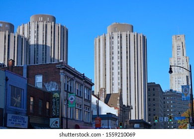 University Of Pittsburgh Highrise Buildings Seen From Forbes Avenue.