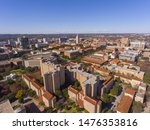 University of Texas at Austin aerial view including UT Tower and Main Building in campus, Austin, Texas, USA.