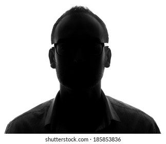 Unknown Male Silhouette Person.Back Lit Isolated On White