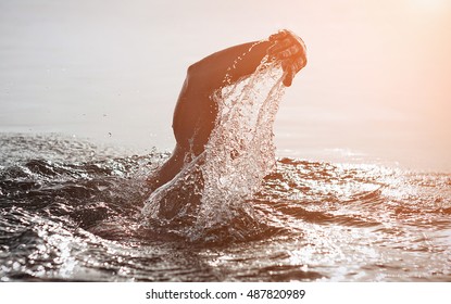 Unknown Triathlon Swimmer At Sea