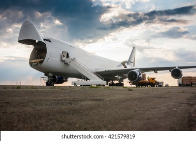 Unloading Wide Body Cargo Airplane