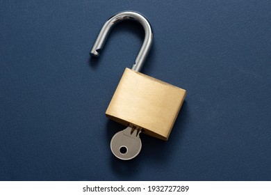 Unlocked Padlock On The Blue Background.