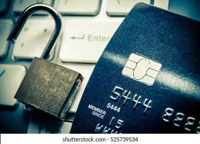 Unlocked security lock on credit cards / Credit cards data decryption and fraud concept