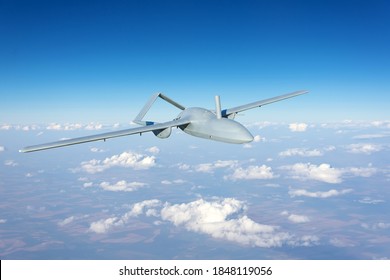 Unmanned Military Drone Uav Flying Reconnaissance In The Air High In The Sky In The Border Areas