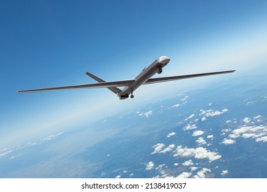 Unmanned Military Drone Uav Flying In The Air, Reconnaissance Flight Over The Territory