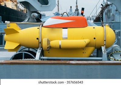 Unmanned underwater vehicle on the ship.